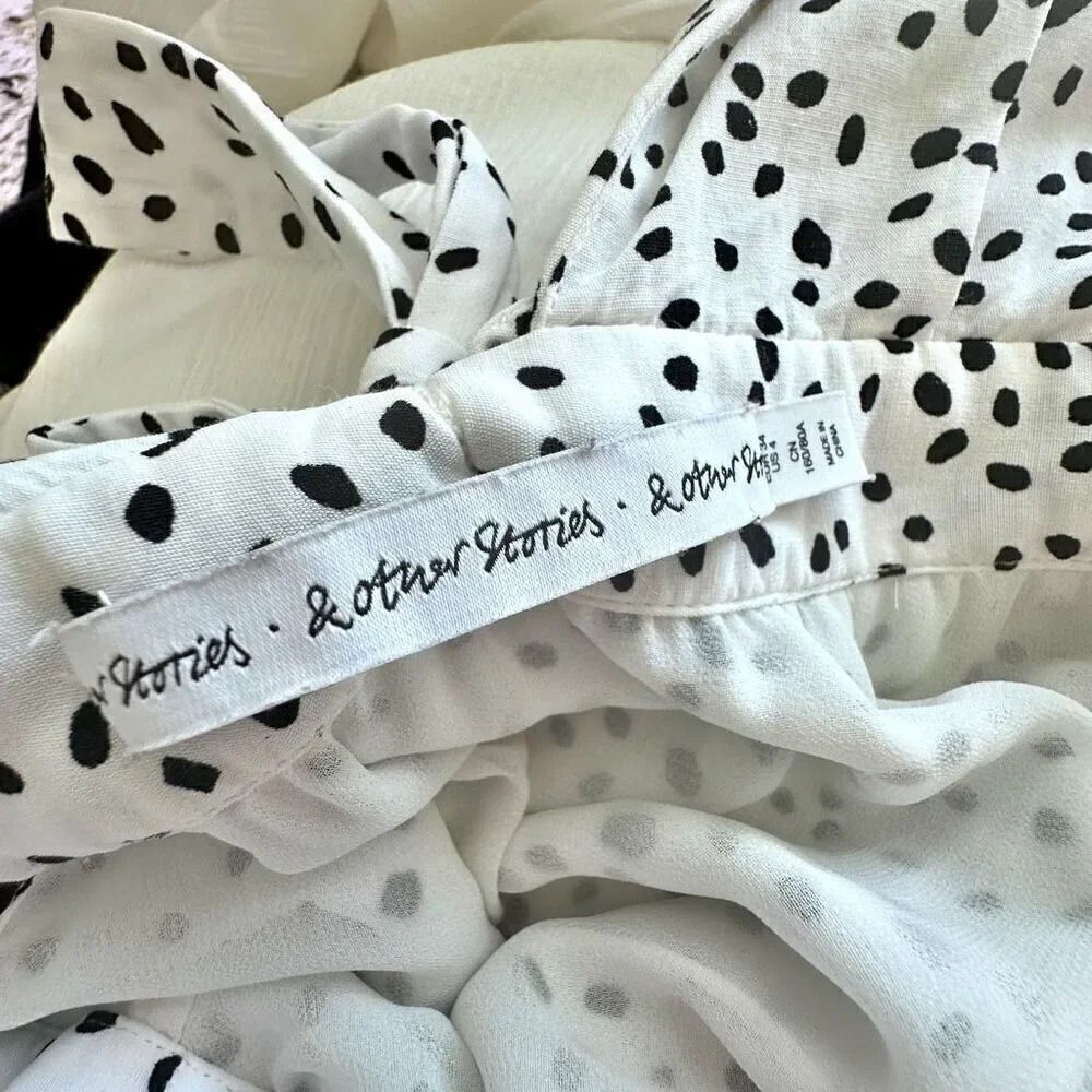 & OTHER STORIES x ANTHROPOLOGIE | Cross Front Dress Black White Dot | Size 4 - Picture 7 of 10